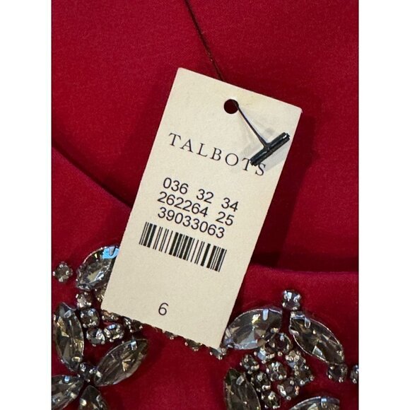 Talbots Red Satin Jeweled Neckline Belted Box Pleated Fit And Flare Dress 6 NWT - Picture 9 of 12